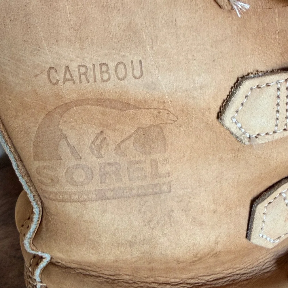 Sorel Caribou Winter Boots Women 7 Tan Black Waterproof Leather Made in Canada